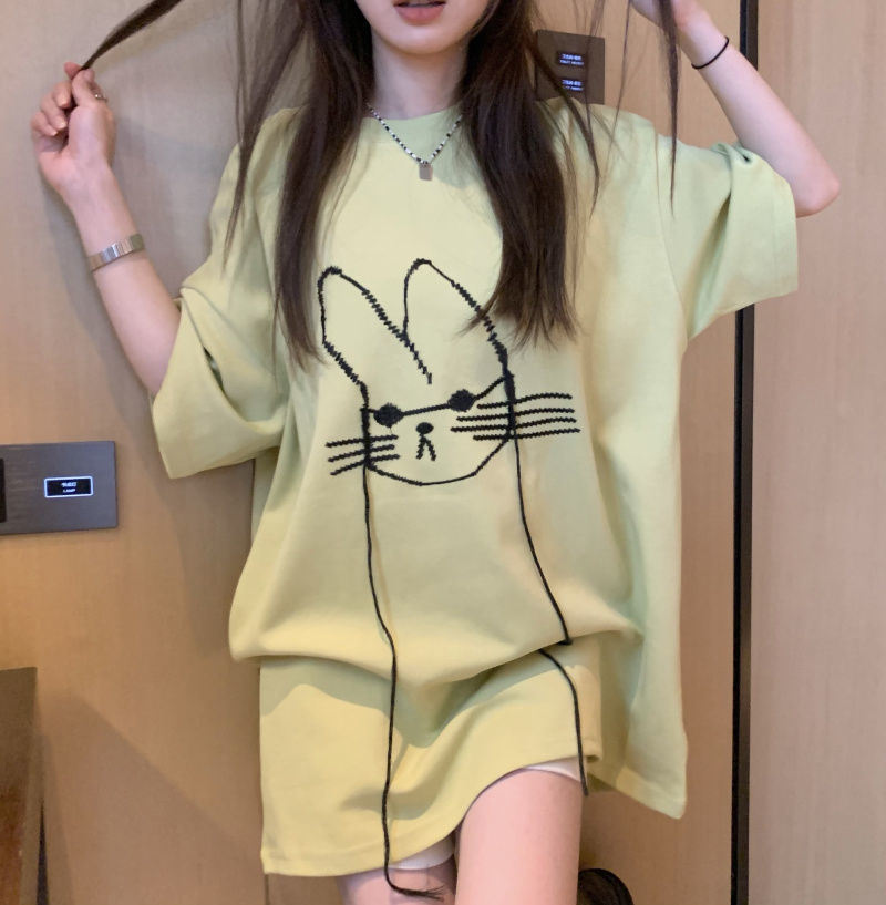 Longline Tee Oversized - Kaus lengan pendek mengurangi usia, gaya