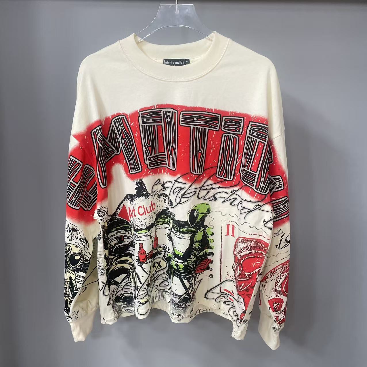 Street Fashion Vintage - Kaos Lengan Panjang MIXED-EMOTION Desainer Berkualitas
