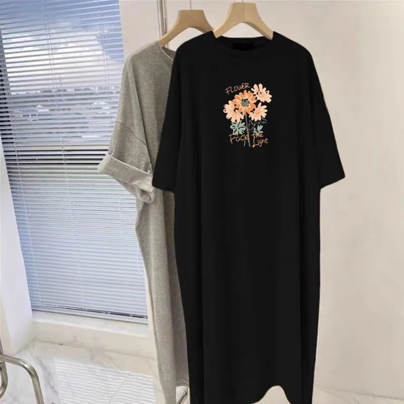 Longline Tee Oversized - Gaun T-Shirt Oversize Wanita Motif Bunga