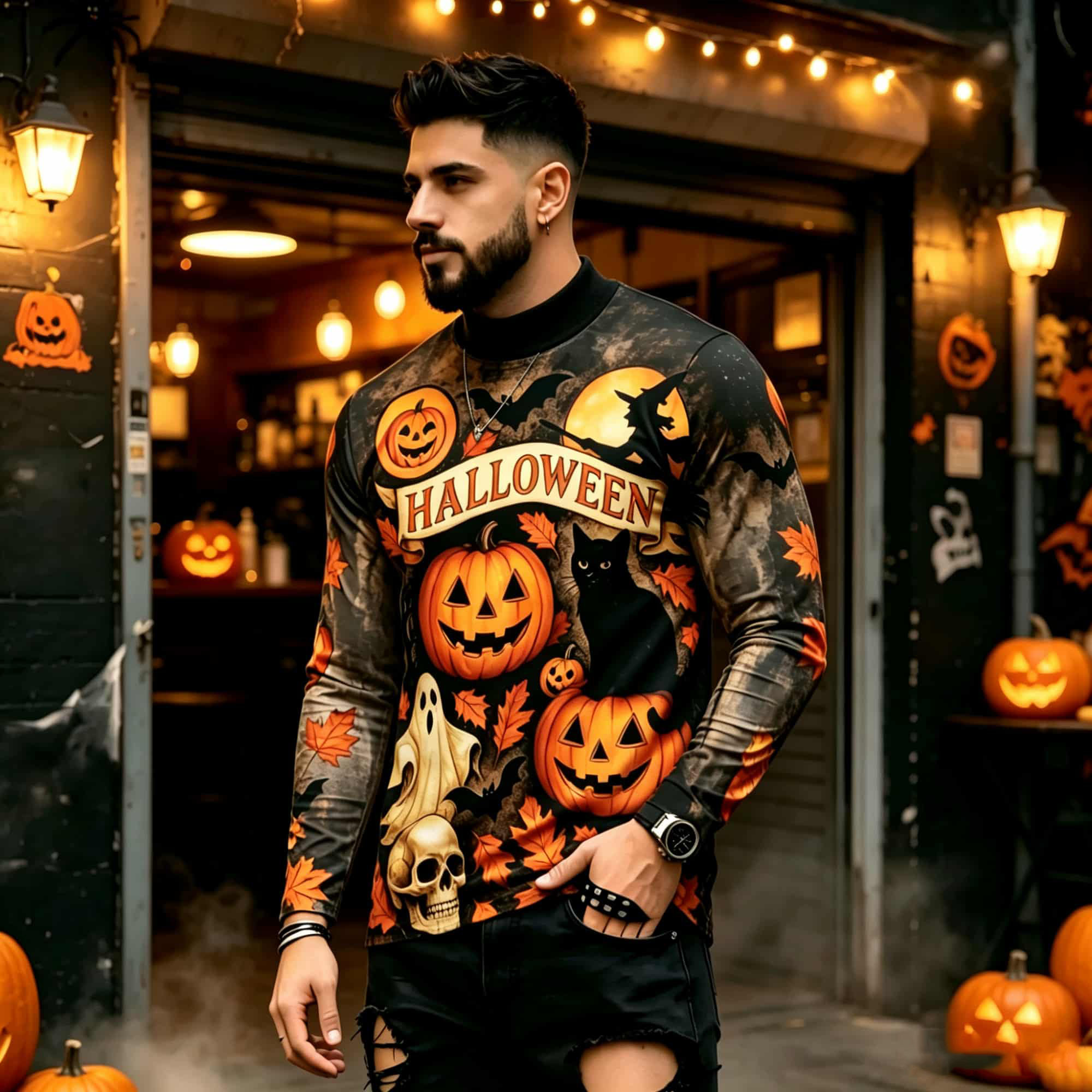 Street Fashion Styles - Kaos Lengan Panjang Motif Halloween Gaya