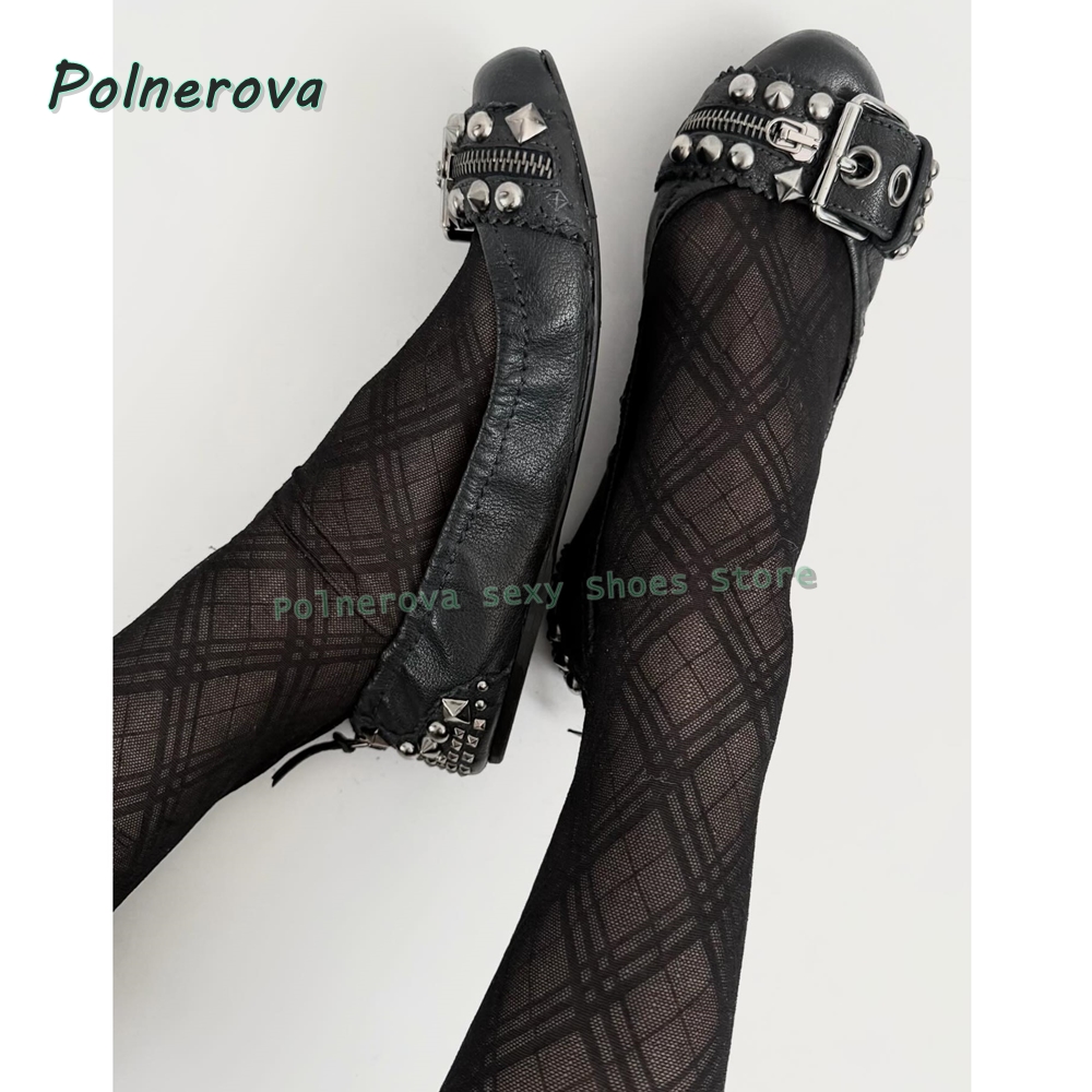 Street Fashion Styles - Sepatu Mary Jane dengan Gesper Rivet,