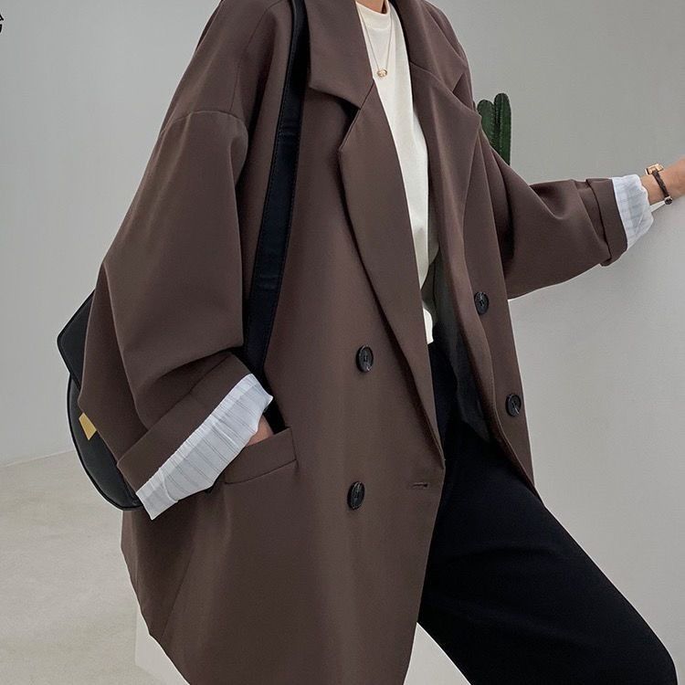 Street Fashion Official - Blazer Cokelat Vintage Wanita Elegan Resmi