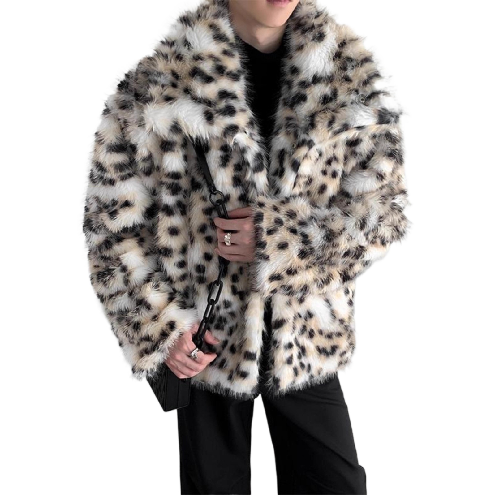 Street Fashion Men 2025 - Jaket Bulu Imitasi Leopard Mewah untuk