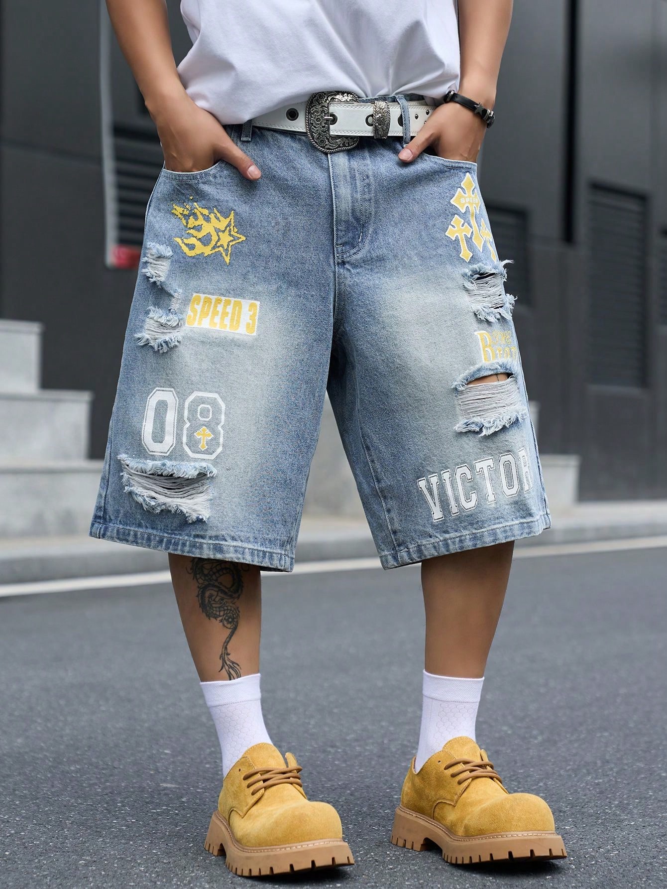 Street Fashion Baggy - Celana Pendek Denim Pria Model Longgar,
