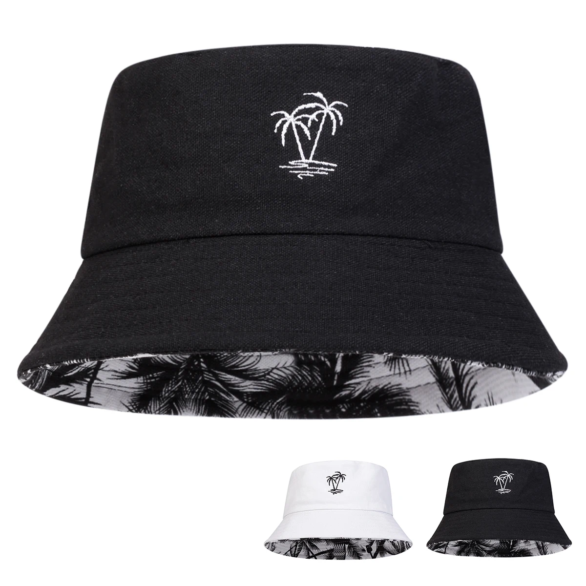 Bucket Hat Embroidered - Topi Bucket Bordir Pohon Kelapa Uniseks,
