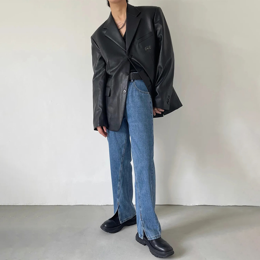 Jaket Kulit PU Lengan Panjang  - Street Fashion Men 2025 ulasan dan harga