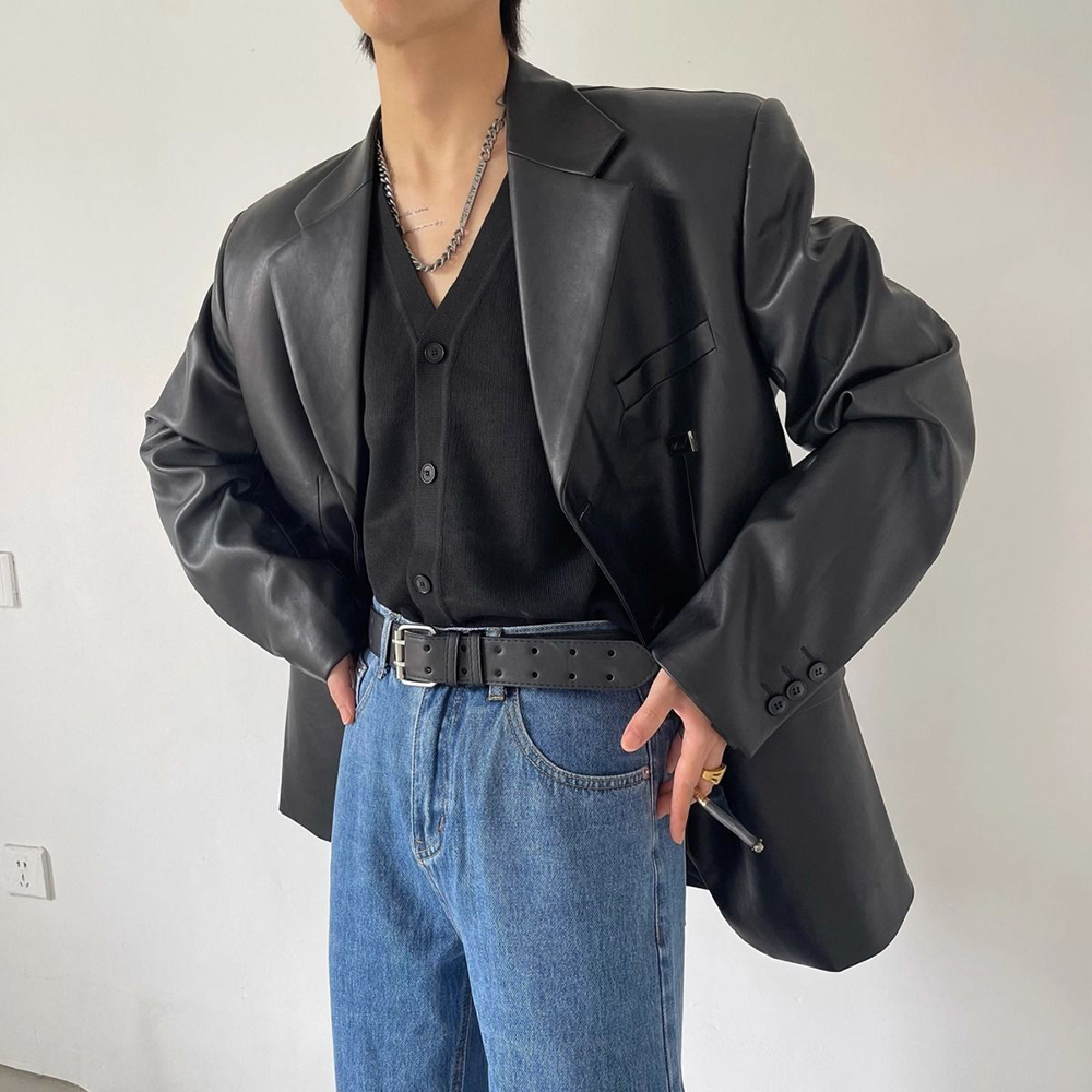 Jaket Kulit PU Lengan Panjang  - Street Fashion Men 2025 ulasan dan harga